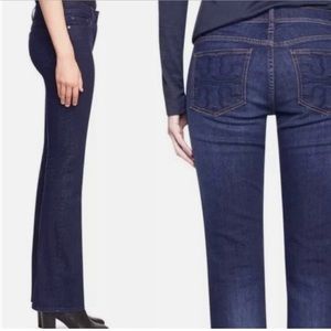 Tory Burch Classic Tory Boot Jeans Size 29 Blue w/ Logo Back Pockets 33” inseam